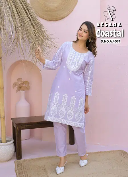 Coastal By Afsana Cotton Embroidery Kurti With Bottom Wholesalers In Delhi